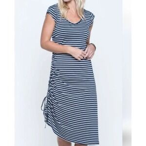 Toad & Co Muse Dress Size S Navy White Striped Cinched Beachy Nautical Coastal